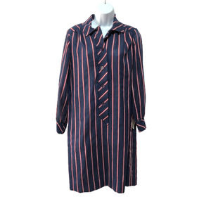 Nancy Greer New York Blue Shirt Dress with Red/White Stripes Size 14 New